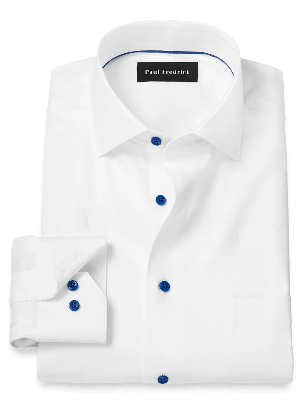 Comfort Stretch Non-Iron Herringbone Dress Shirt - White/cobalt