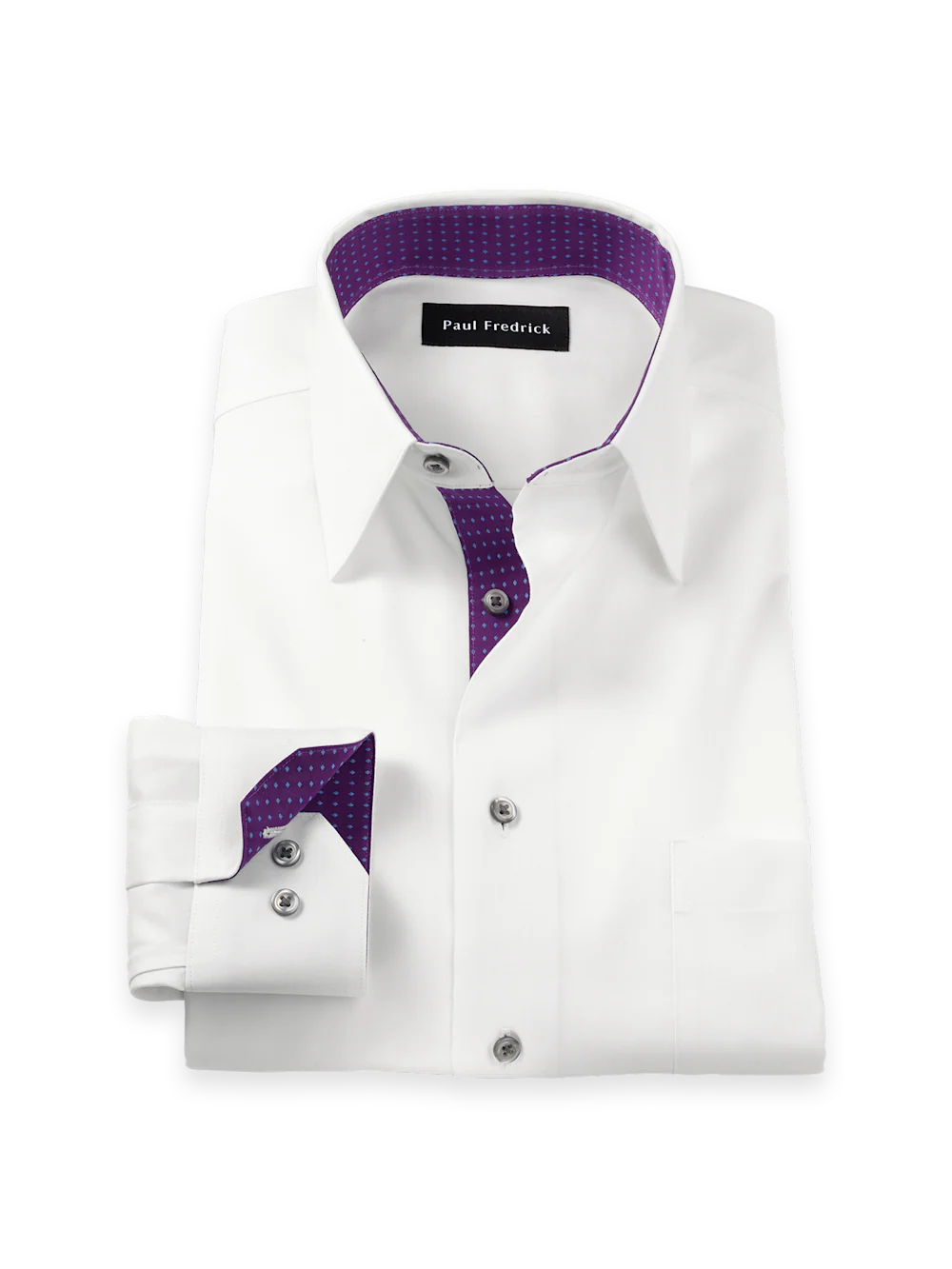 Comfort Stretch Non-Iron Solid Dress Shirt With Contrast Trim - White/purple