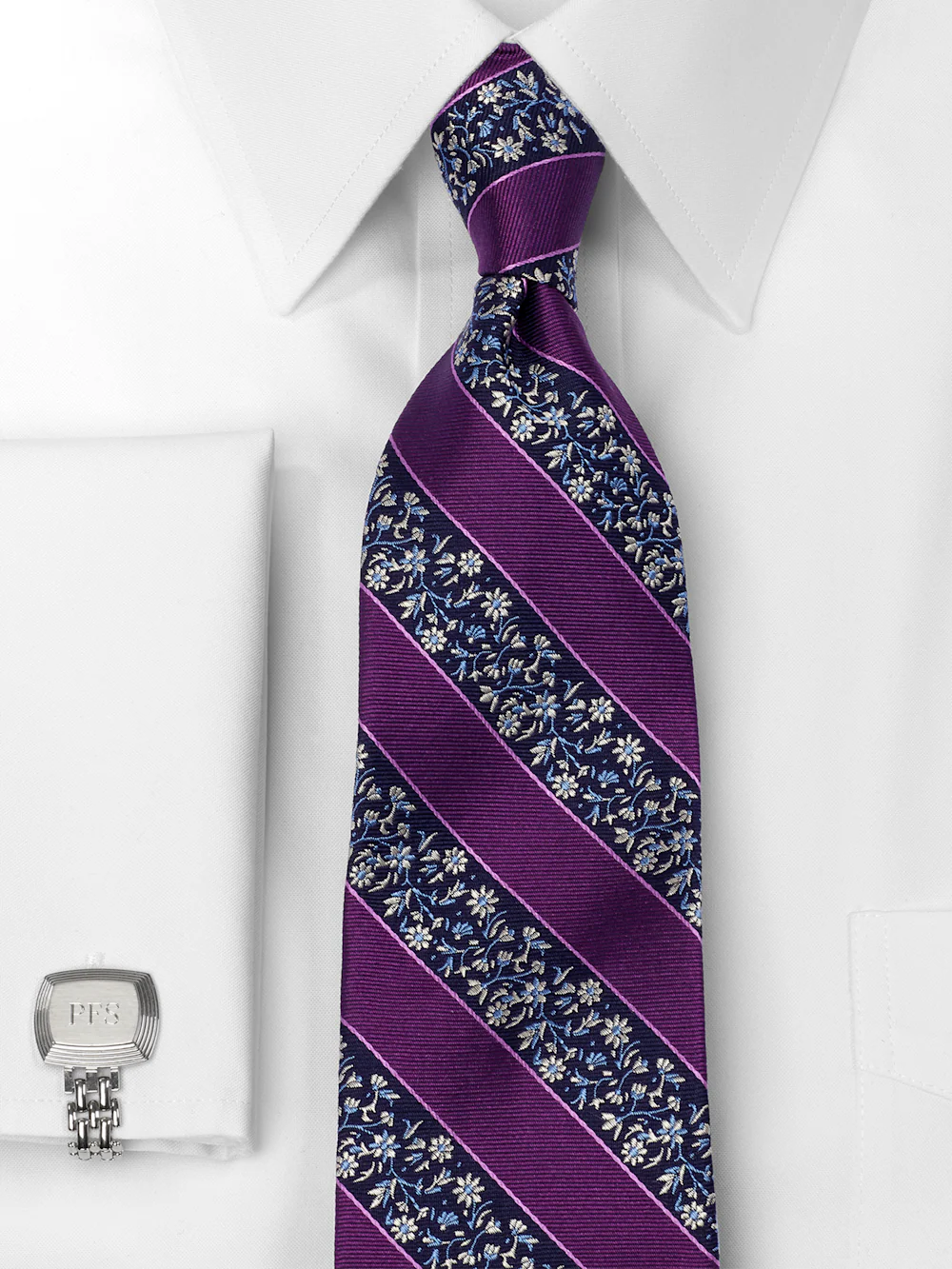 Floral Woven Silk Tie - Purple/navy - Image 2