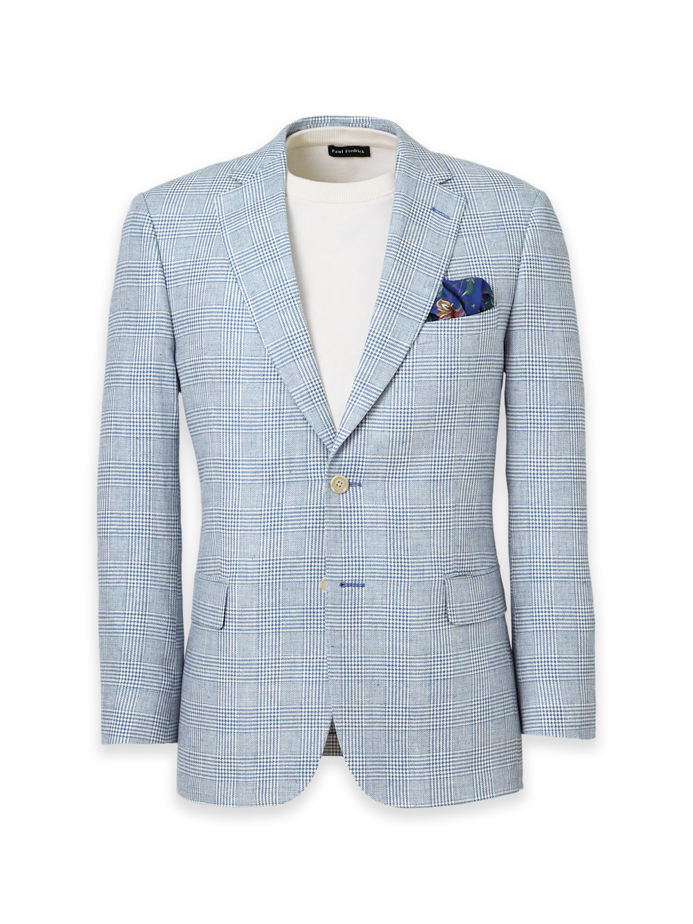 Italian Cotton Blend Single Breasted Notch Lapel Suit Jacket - Tan/blue Plaid