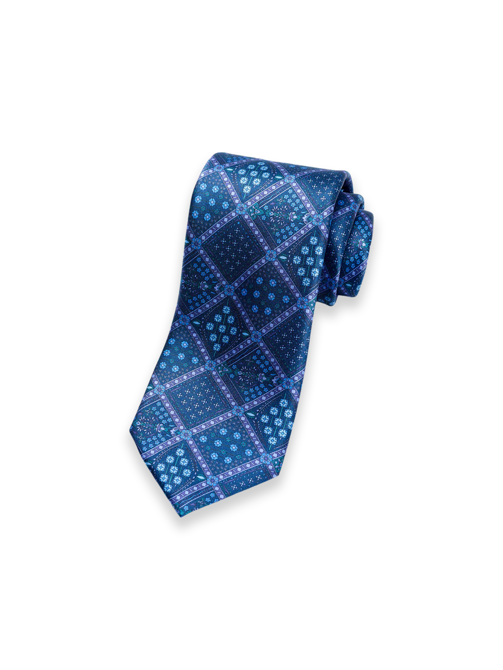 Medallion Printed Italian Silk Tie - Blue/purple