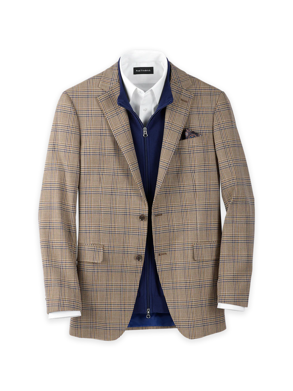 Microfiber Plaid Single Breasted Notch Lapel Sport Coat - Brown/navy