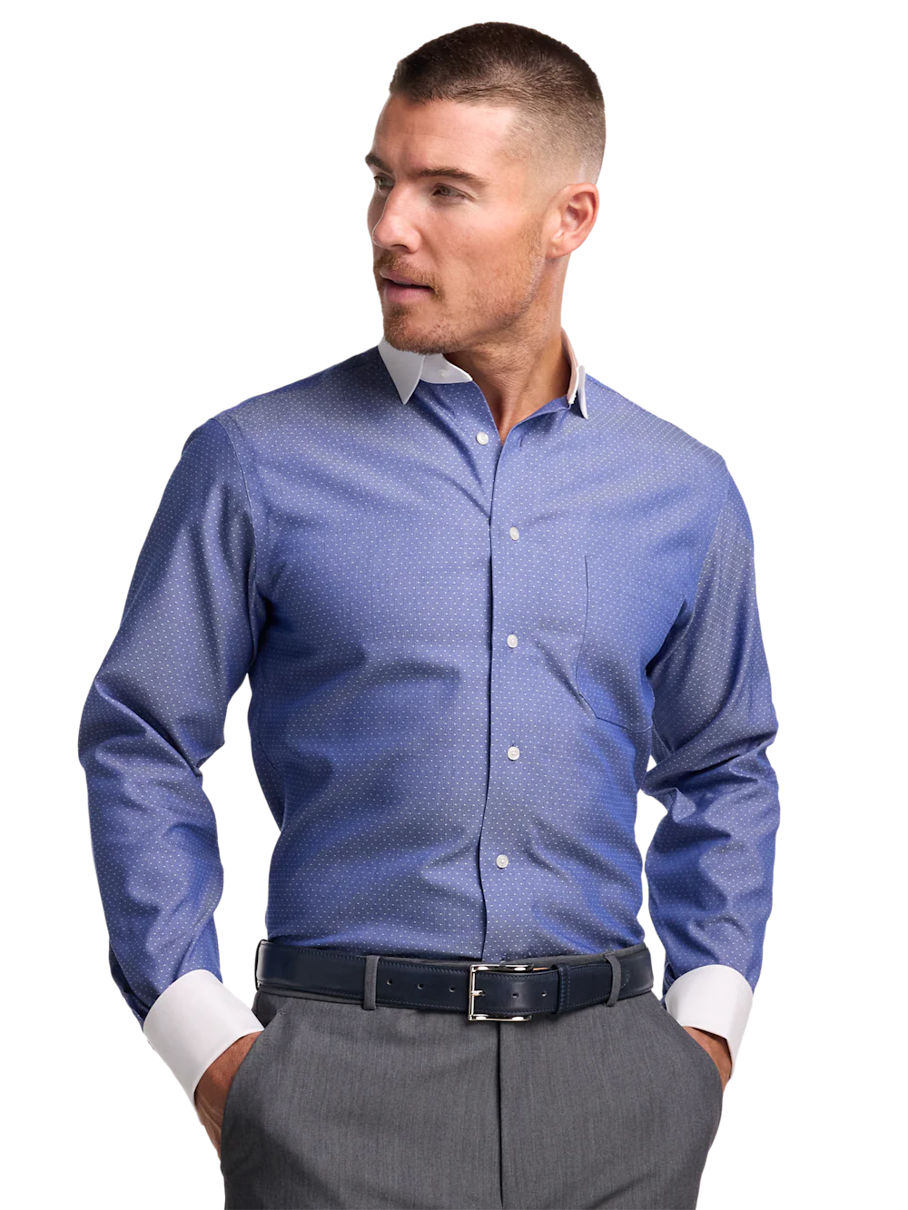 Non-Iron Cotton Dot Dress Shirt - Blue - Image 2