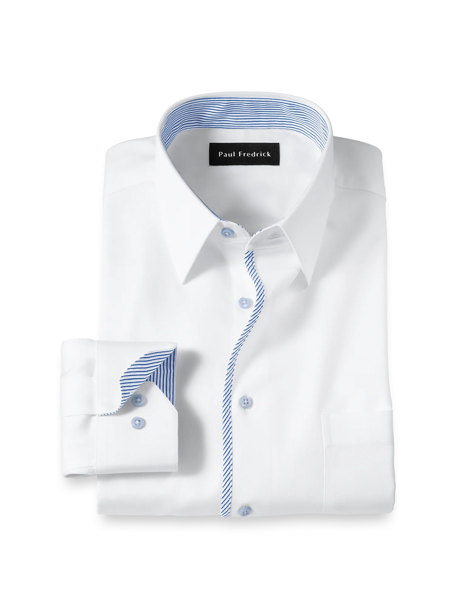 Non-Iron Cotton Solid Dress Shirt With Contrast Trim - White