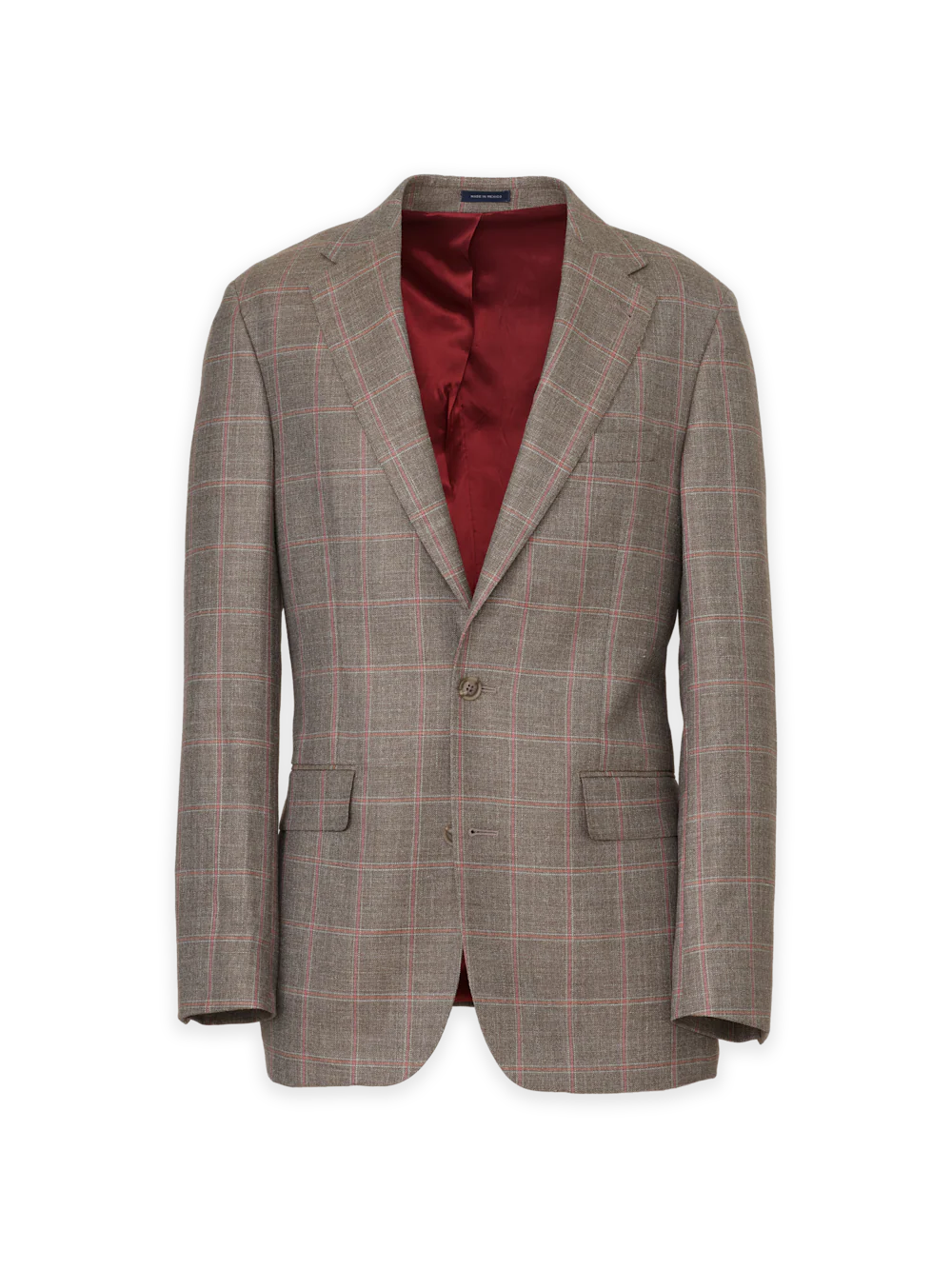 Tan/Salmon Wool Blend Windowpane Single Breasted Notch Lapel Sport Coat - Tan/salmon