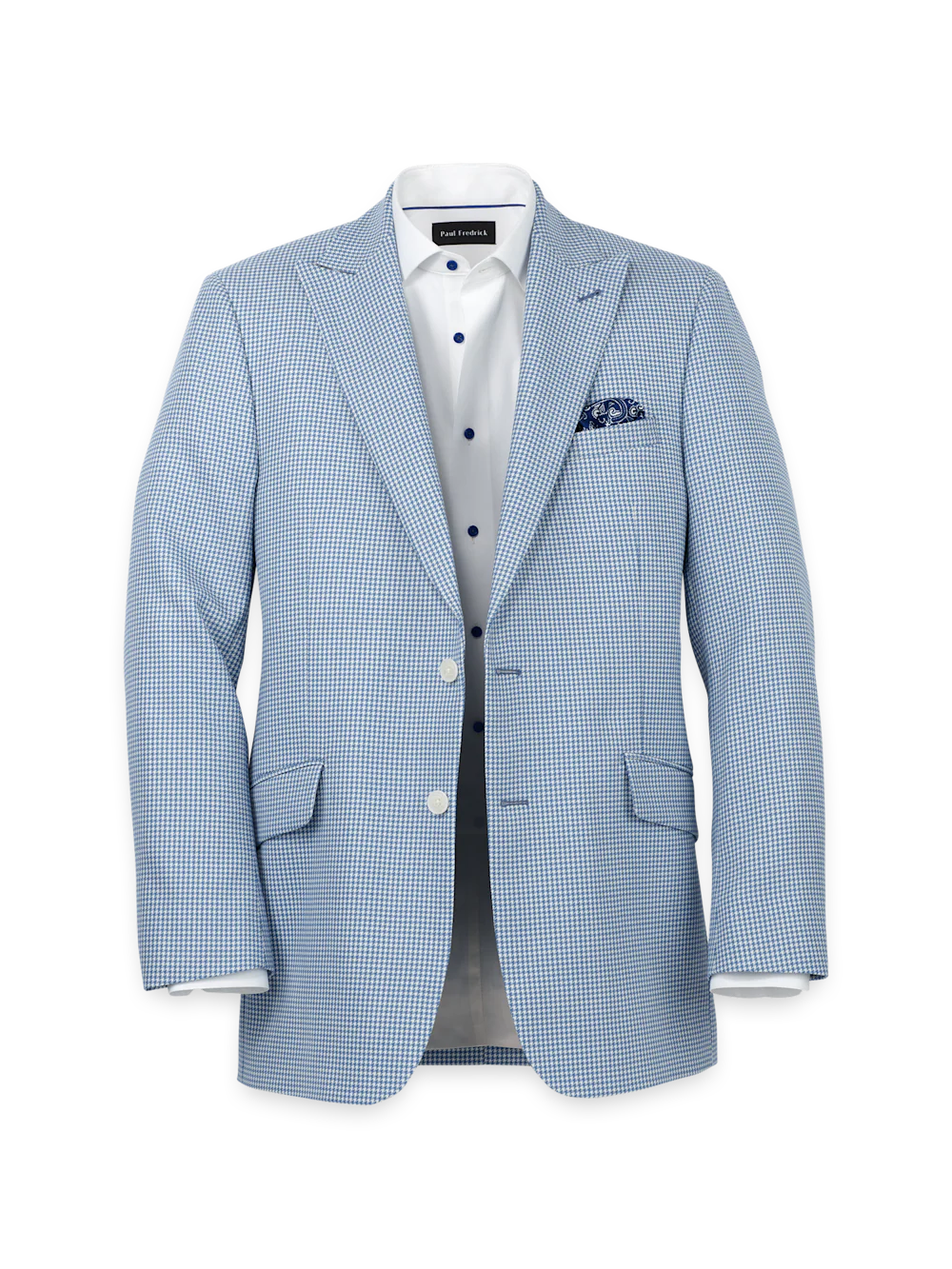 Wool Houndstooth Single Breasted Peak Lapel Sport Coat - Ocean Blue