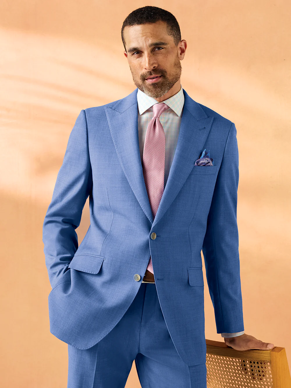 Wool Stretch Bengaline Peak Lapel Suit - French Blue - Image 10